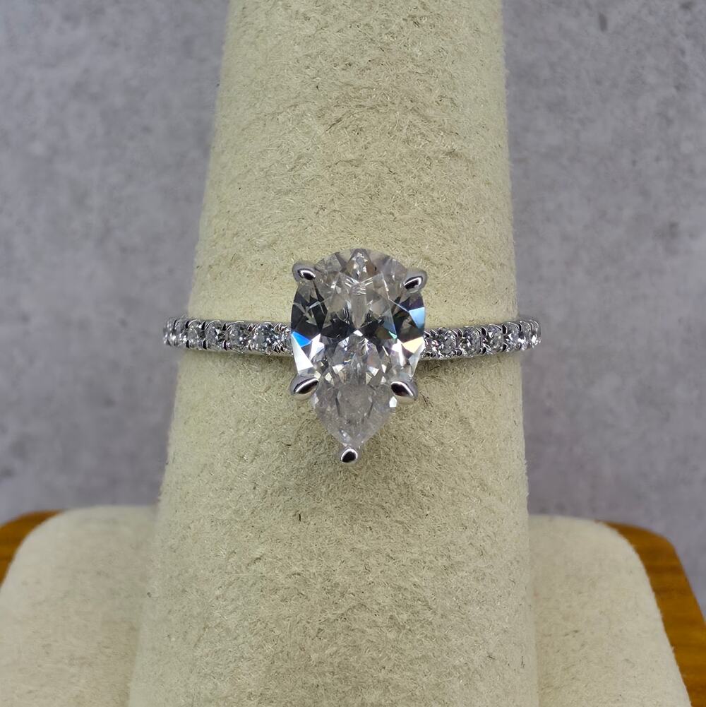 Size 6 or 8 1.5ctw Moissanite Pear Cut Ring 925 Silver Halo Engagement Ring